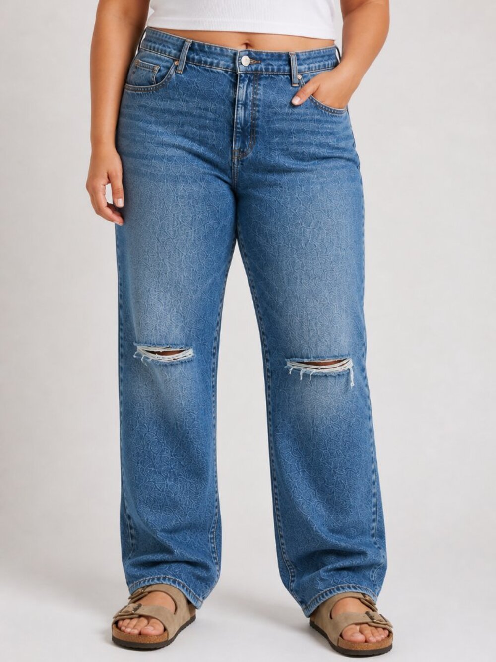Good American Good ’90s Relaxed Jeans Indigo Distressed Straight Leg 16 Plus NEW